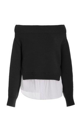 Off-The-Shoulder Shirt Tail Merino Wool Sweater By Monse | Moda Operandi