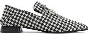 Rose Embellished Checked Jacquard Slippers