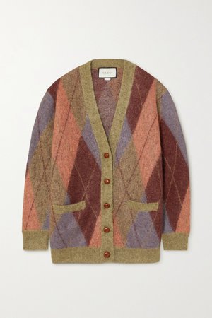 Brown Oversized argyle mohair-blend cardigan | Gucci | NET-A-PORTER