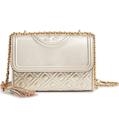 Tory Burch Small Fleming Metallic Lambskin Leather Convertible Shoulder Bag | Nordstrom