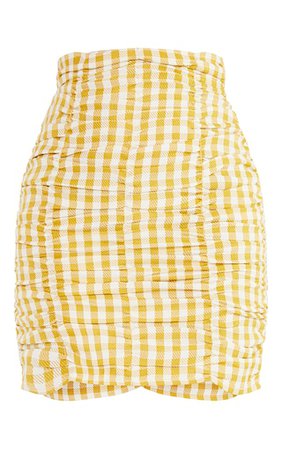 Petite Yellow Gingham Ruched Bodycon Skirt | PrettyLittleThing USA