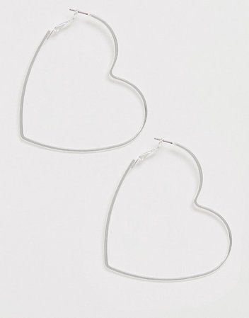 Glamorous Valentines silver oversized heart hoops earrings | ASOS