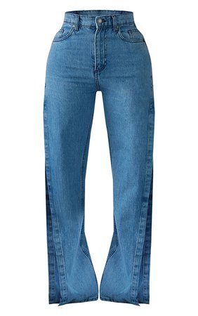 Shape Mid Blue Wash Extreme Split Detail Jeans | PrettyLittleThing USA