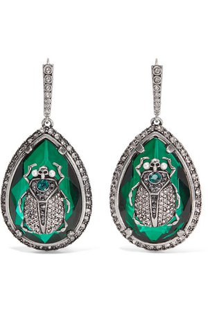 Alexander McQueen | Beetle silver-plated, crystal and faux pearl earrings | NET-A-PORTER.COM