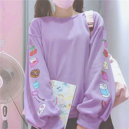 Japanese Kawai Sweets Printed Loose Sleeve Sweater SD00294– SYNDROME - Cute Kawaii Harajuku Street Fashion Store