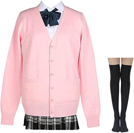 Amazon.com: Girls High School Uniform Womens Anime Japanese Cosplay Cardigan with Socks 11 Colors XS-2XL: Clothing