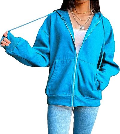 Bonangber Womens Casual Full Zip Up Hoodie Long Sleeve Hooded Sweatshirt Comfy Loose Solid Color Jacket with Pockets at Amazon Women’s Clothing store