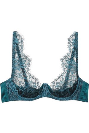 Coco de Mer | Peridot embroidered tulle and silk-blend satin underwired bra | NET-A-PORTER.COM