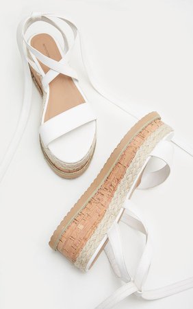 Niella White Espadrille Flatform Sandals | PrettyLittleThing USA