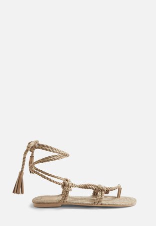 Beige Rope Lace Up Sandals | Missguided