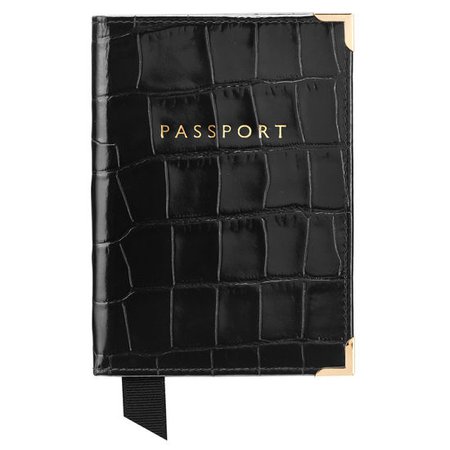 Plain Passport Cover in Black Croc | Aspinal of London