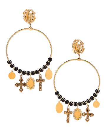 Dolce & Gabbana Cross Embellished Hoop Jewel Earrings in Black | FWRD