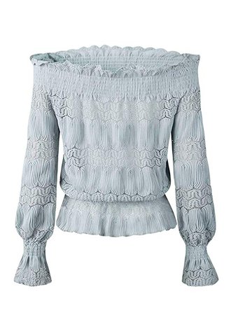 Asyoly Off Shoulder Tops for Women Ruffle Long Sleeve Smocked Waist Lace Crochet Chic Blouse and Shirts, Size Small Color Green at Amazon Women’s Clothing store