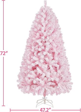 Amazon.com: Topeakmart Artificial Christmas Pine Tree with Lights Snow Frosted Xmas Tree for Holiday Decoration with Iron Stand, 6ft, Pink : Home & Kitchen