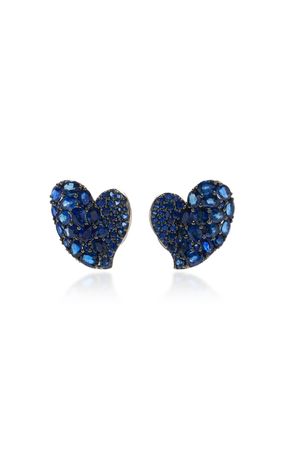 18k Gold Medium Wave Heart Earring In Blue Sapphire By Piranesi | Moda Operandi