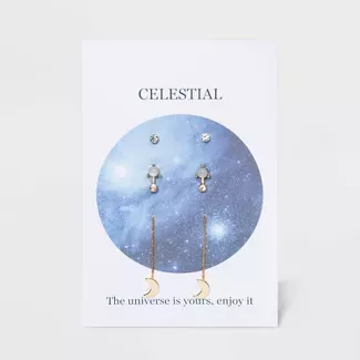 Celestial Stud Earring Set 3pc - Gold : Target