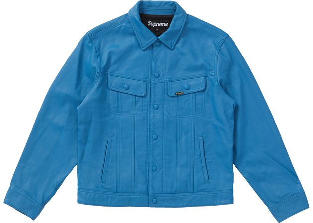 Supreme Leather Trucker Jacket Blue - FW18