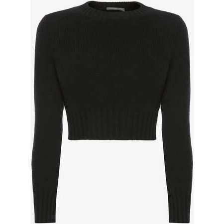 Alexander McQueen Cropped Cashmere Jumper (48.110 RUB) ❤ liked on Polyvore featuring tops, sweaters, shirts, black, round collar shirt, cuff shirts, cashmere shirt, long sleeve jumper and long sleeve
