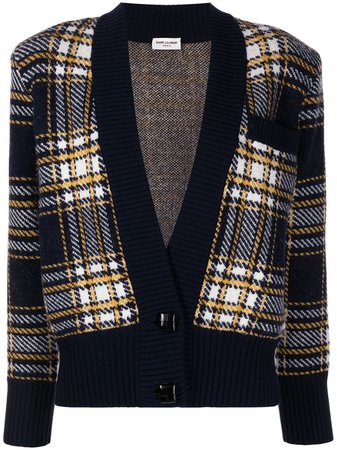 Shop Saint Laurent tartan knit cardigan with Express Delivery - FARFETCH