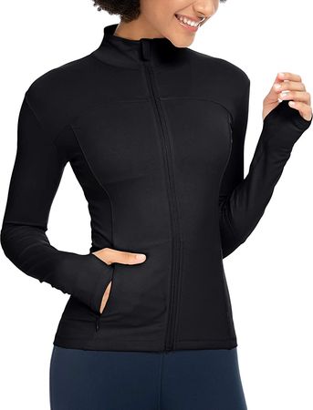 Amazon.com: QUEENIEKE Running Jackets for Women, Cottony-Soft Full Zip Slim Fit Athletic Workout Jacket with Pockets(S,Black) : Clothing, Shoes & Jewelry