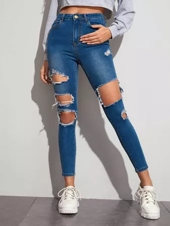 Distressed High-Rise Skinny Jeans | SHEIN USA
