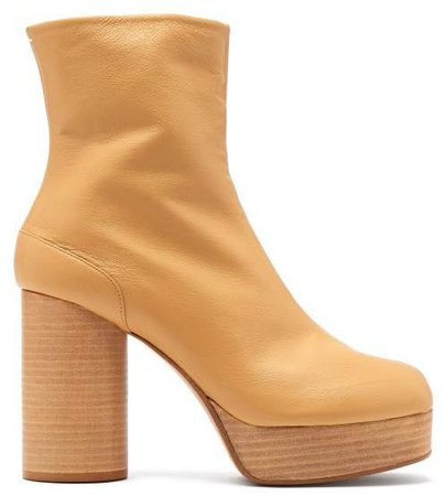 Tabi Platform Split Toe Leather Ankle Boots - Womens - Tan