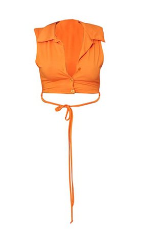 Orange Jersey Wrap Waist Sleeveless Crop Polo | PrettyLittleThing USA
