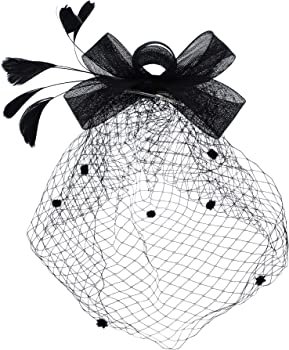 Bowknot Fascinator Hat Feathers Veil Mesh Headband and Short Lace Gloves Floral Lace Gloves (Black) at Amazon Women’s Clothing store