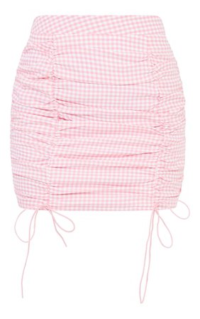 Pink Gingham Ruched Mini Skirt | Skirts | PrettyLittleThing USA