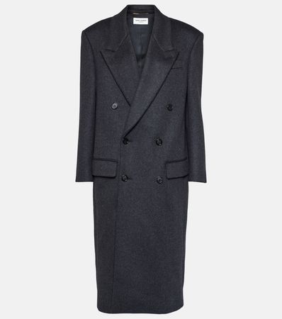 Oversized Virgin Wool Coat in Grey - Saint Laurent | Mytheresa