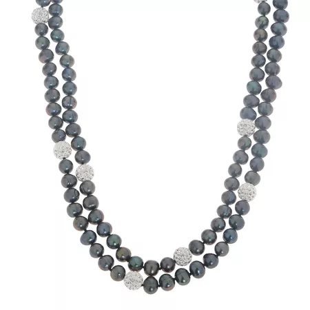 PearLustre by Imperial Dyed Black Freshwater Cultured Pearl & Crystal Bead Necklace