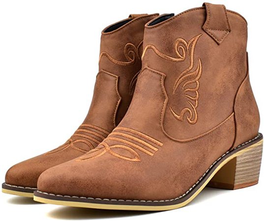 Amazon.com | 100FIXEO Women Chunky Mid Heel Zip Up Western Cowboy Ankle Boots Comfort Booties (5.5 (B) M US, Black) | Ankle & Bootie