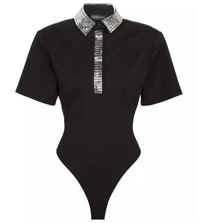 Embellished Jersey Polo Bodysuit in Black - David Koma | Mytheresa
