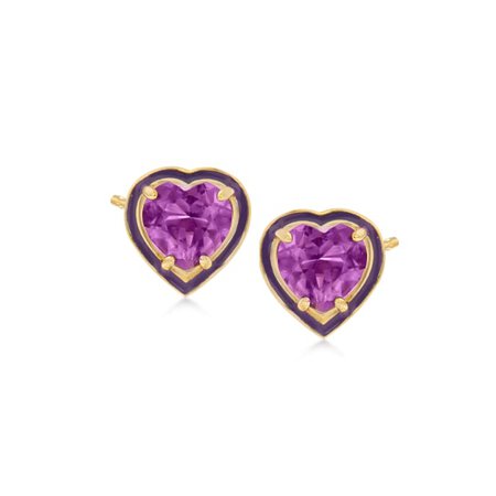 Ross-Simons 1.20 ct. t.w. Amethyst Heart Earrings with Dark Purple Enamel