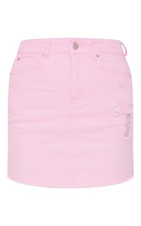 Light Pink Distressed Denim Skirt | Denim | PrettyLittleThing