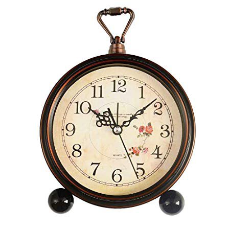 Konigswerk Vintage Retro Old Fashioned Decorative Quiet Non-Ticking Sweep Second Hand, Quartz Analog Large Numerals Desk Clock, Battery Operated, Loud Alarm (Classic): Home & Kitchen