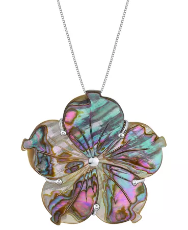 Macy's Abalone Shell Flower 18" Pendant Necklace in Sterling Silver