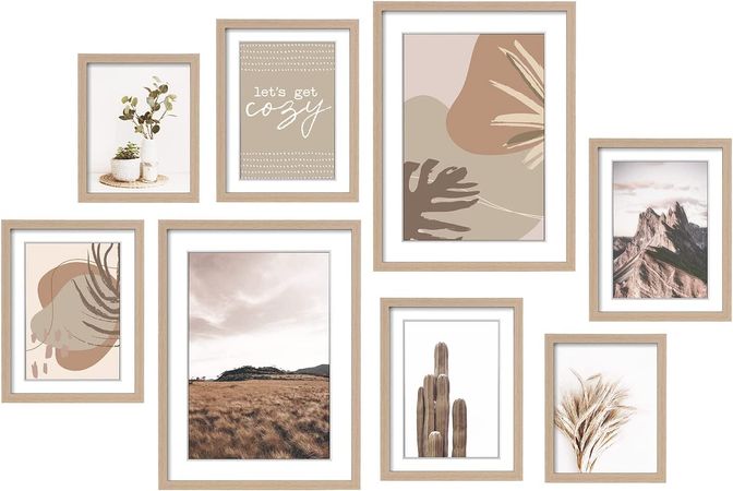 Amazon.com: ArtbyHannah 8 Pack Modern Neutral Gallery Wall Frame Sets Decorative Art Prints Wood Picture Frame Collage Wall Art Decor for Home Decoration,Multi Size 11x14"x2,8x10"x4 ,6x8"x2: Posters & Prints