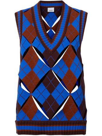 Shop blue & brown Burberry argyle cut-out knit vest with Express Delivery - Farfetch