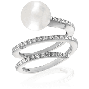 Women's 10MM White Organic Pearl & Crystal Spiral Ring