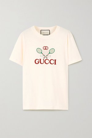Ivory Embroidered cotton-jersey T-shirt | Gucci | NET-A-PORTER