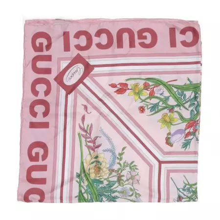 Gucci silk scarf pink flowers Gucci logo | Sellpy