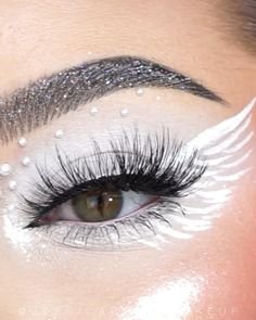 would love the silver glitter around the eye with the pearls. white eyeliner will be a must have | Angel makeup, Wonderland makeup, Halloween makeup looks