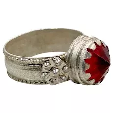 Red Ring, Old Silver, Vintage Ring, Size 7, Swat Valley, Pakistan, Middle Eastern, Unisex, Gypsy, Boho Jewelry