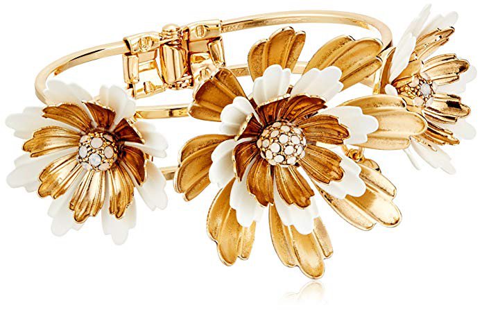 Betsey Johnson "I Dream of Betsey" Flower Hinged Bangle Bracelet: Clothing