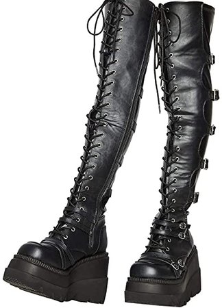 Amazon.com | CELNEPHO Womens Wedge Platform Over The Knee Boots Chunky High Heel Side-Zip Lace-Up Motorcycle Riding Boots Combat Boots for Women | Knee-High
