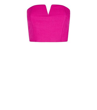 Bright Pink Neon Notch Neck Bandeau | New Look
