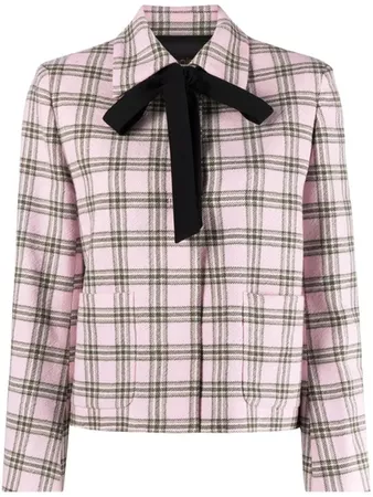 Maje Checked Jacket With Contrasting Necktie In Pink | ModeSens