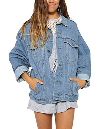 Eliacher Women's Boyfriend Denim Jacket Long Sleeve Loose Jean Jacket Coats at Amazon Women's Coats Shop