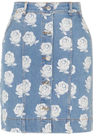 Kenzo Floral-print Denim Mini Skirt - Light denim